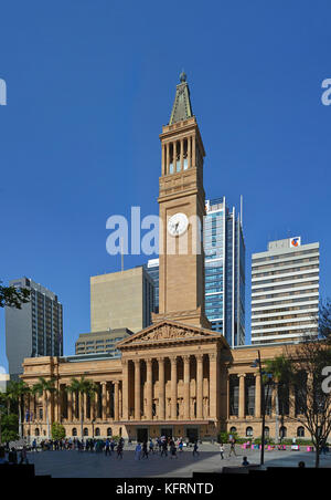 Brisbane, Australia - September 19, 2017: Brisbane City Hall, Tower & Square Vertical Panorama, Queensland Australia Stock Photo