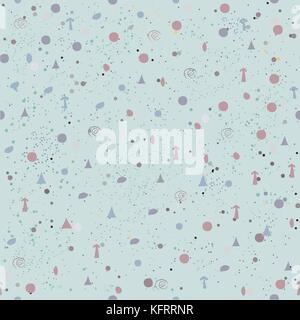 Cute Pattern with pink tiny objects on white light blue with tiny dots. Seamless Baby Girl Shower Pattern. Vector Illustration. Stock Vector