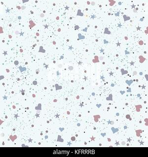 Cute Pattern with pink tiny objects on white light blue with tiny dots. Seamless Baby Girl Shower Pattern. Vector Illustration. Stock Vector