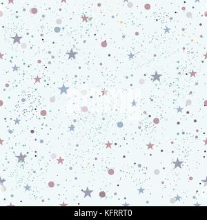 Cute Pattern with pink tiny objects on white light blue with tiny dots. Seamless Baby Girl Shower Pattern. Vector Illustration. Stock Vector
