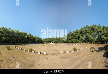 High Resolution panoramic view of Green Hill Cemetery.The cemetery lies on the east side of the Anzac-Suvla Road in Canakkale,Turkey. Stock Photo