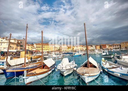 Harbour and marina in old town of Rovinj. Istria, Croatia Stock Photo