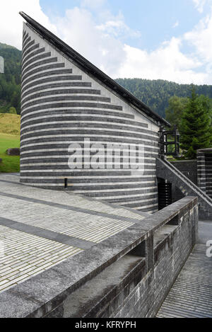 The church of famous architect Mario Botta at Mogno on the Swiss alps Stock Photo