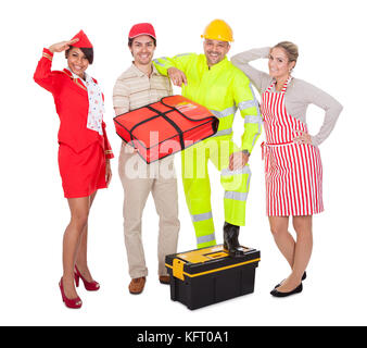 Diverse group of smiling workers. Isolated on white Stock Photo