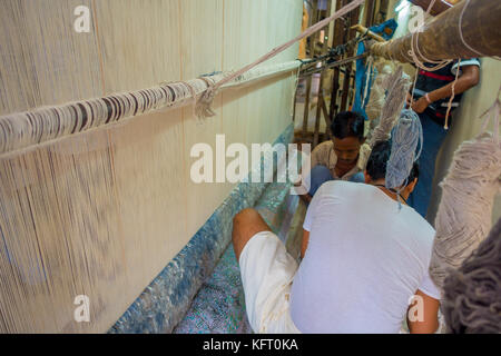 JAIPUR, INDIA - SEPTEMBER 19, 2017: Indoor view of fabric block Printing for Textile in India. Block Printing Traditional Process, center of Traditional Handicrafts of India Stock Photo