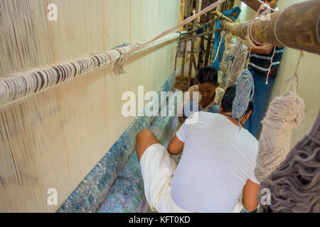 JAIPUR, INDIA - SEPTEMBER 19, 2017: Indoor view of fabric block Printing for Textile in India. Block Printing Traditional Process, center of Traditional Handicrafts of India Stock Photo