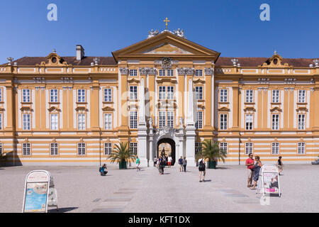 The main entrance to the magnificent Baroque Melk Abbey in the Wachau region of Lower Austria Stock Photo