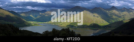 Five Sisters of Kintail and Loch Duich seen from Màm Ratagan, Scottish Highlands, Highland, Scotland, UK Stock Photo