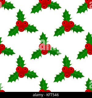 Christmas holly, seamless pattern. Stock Vector