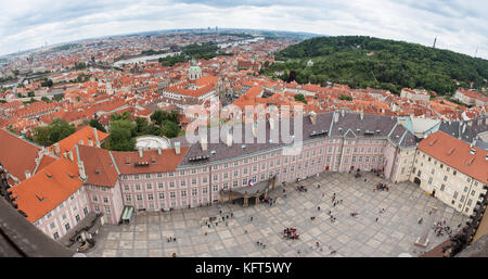 View of Prague Castle square from the St. Vitus Cathedral Tower Stock Photo