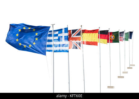 Photo of european flags. Isolated on white Stock Photo