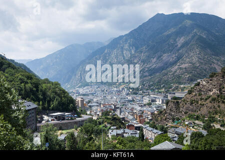 Panoramic Aerial view of the Andorra la Vella, Andorra Stock Photo