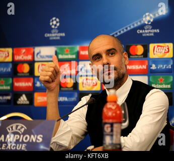 Naples, Italy. 31st Oct, 2017. This evening at the Vesuvius hotel in Naples there was the press conference of Manchester City coach, Josep Guardiola and player David Silva who responded to journalists' doubts over the league's Champions League tomorrow against Napoli. in foto Guardiola Credit: Fabio Sasso/Pacific Press/Alamy Live News Stock Photo