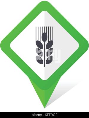 Grain green square pointer web and mobile phone vector icon in eps 10 on white background with shadow Stock Vector