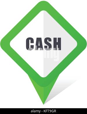 Cash green square pointer web and mobile phone vector icon in eps 10 on white background with shadow Stock Vector