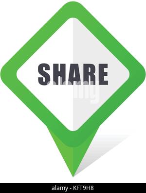 Share green square pointer web and mobile phone vector icon in eps 10 on white background with shadow Stock Vector