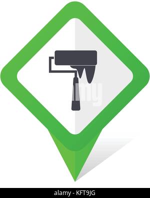 Brush green square pointer web and mobile phone vector icon in eps 10 on white background with shadow Stock Vector