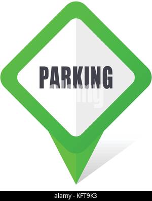 Parking green square pointer web and mobile phone vector icon in eps 10 on white background with shadow Stock Vector