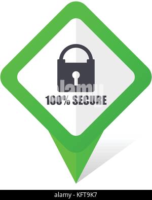 Secure green square pointer web and mobile phone vector icon in eps 10 on white background with shadow Stock Vector