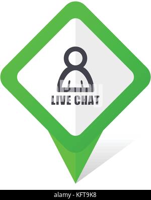 Live chat green square pointer web and mobile phone vector icon in eps 10 on white background with shadow Stock Vector