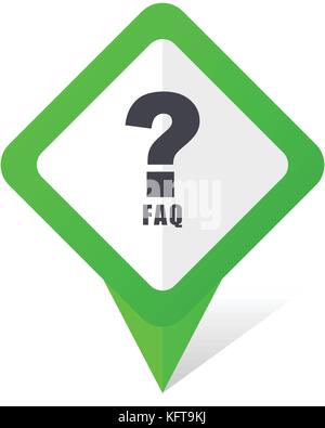 Faq green square pointer web and mobile phone vector icon in eps 10 on white background with shadow Stock Vector