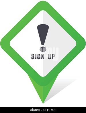 Sign up green square pointer web and mobile phone vector icon in eps 10 on white background with shadow Stock Vector