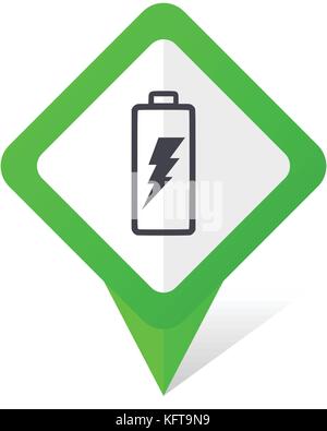 Battery green square pointer web and mobile phone vector icon in eps 10 on white background with shadow Stock Vector