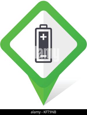 Battery green square pointer web and mobile phone vector icon in eps 10 on white background with shadow Stock Vector