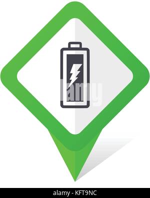 Battery green square pointer web and mobile phone vector icon in eps 10 on white background with shadow Stock Vector