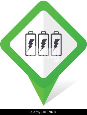 Battery green square pointer web and mobile phone vector icon in eps 10 on white background with shadow Stock Vector