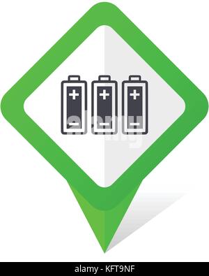 Battery green square pointer web and mobile phone vector icon in eps 10 on white background with shadow Stock Vector