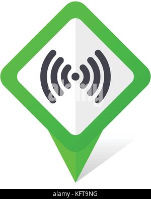 Wifi green square pointer web and mobile phone vector icon in eps 10 on white background with shadow Stock Vector