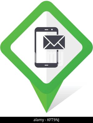 Mail green square pointer web and mobile phone vector icon in eps 10 on white background with shadow Stock Vector
