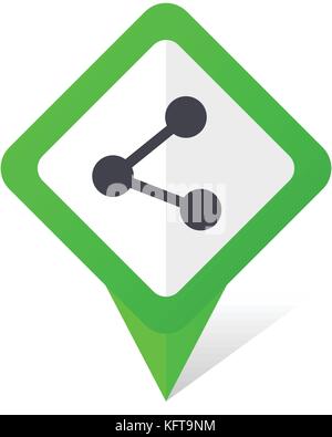Share green square pointer web and mobile phone vector icon in eps 10 on white background with shadow Stock Vector