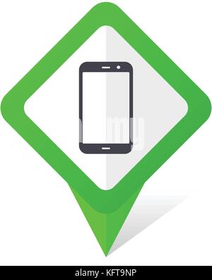 Smartphone green square pointer web and mobile phone vector icon in eps 10 on white background with shadow Stock Vector
