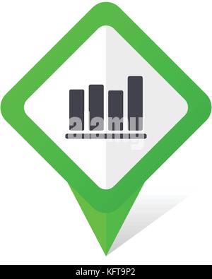 Bar chart green square pointer web and mobile phone vector icon in eps 10 on white background with shadow Stock Vector