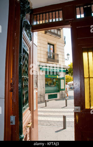 View from an open door. Santa Ana Square, Madrid, Spain.