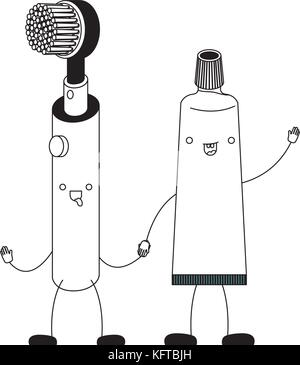 electric toothbrush and toothpaste holding hands in colored crayon ...