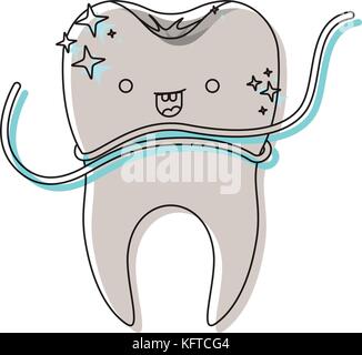 comic tooth with dental floss kawaii character Stock Vector Image & Art ...