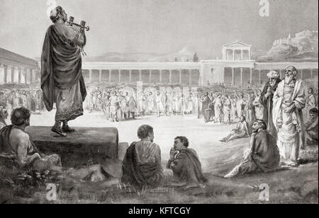 Nero's tour in Greece, c.66 AD. Nero, 37 AD – 68 AD. Last emperor of the Julio-Claudian dynasty.  After the painting by Margaret Dovaston, (1884-1954). From Hutchinson's History of the Nations, published 1915. Stock Photo