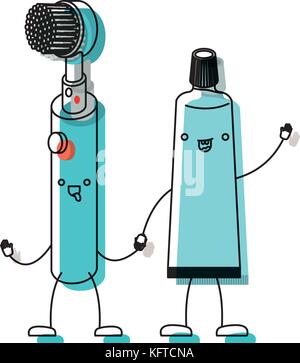 electric toothbrush and toothpaste holding hands in colored crayon ...