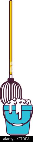 mop in bucket with soap foam in color sections silhouette Stock Vector