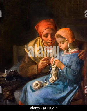 The Knitting Lesson by Jean-Francois Millet (1814-1875), oil on canvas, 1869 Stock Photo