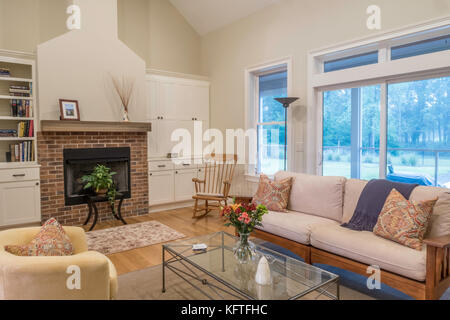 Upscale Residential Living Room, USA Stock Photo