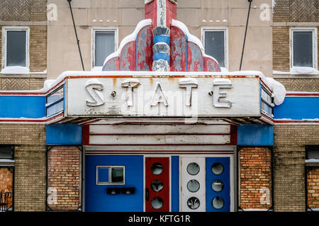 Old Historic State Theater marquee on Sheridan Street in Ely, Minnesota, USA Stock Photo