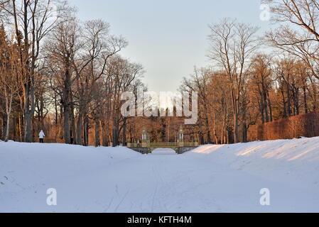 Painted the bridge with turrets through the Bypass channel in th Stock Photo