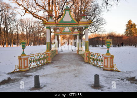 Painted the bridge with turrets through the Bypass channel in th Stock Photo