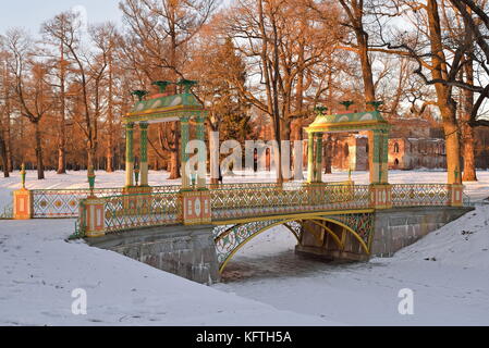 Painted the bridge with turrets through the Bypass channel in th Stock Photo