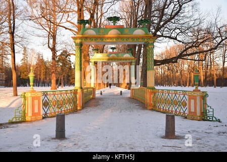 Painted the bridge with turrets through the Bypass channel in th Stock Photo