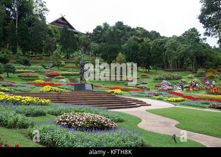 Formal gardens of the Royal Villa at Doi Tung, Chiang Rai province, Northern Thailand. Stock Photo
